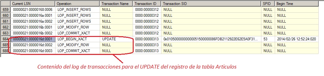 Usar la función fn_dblog para ver el detalle del registro de transaciones