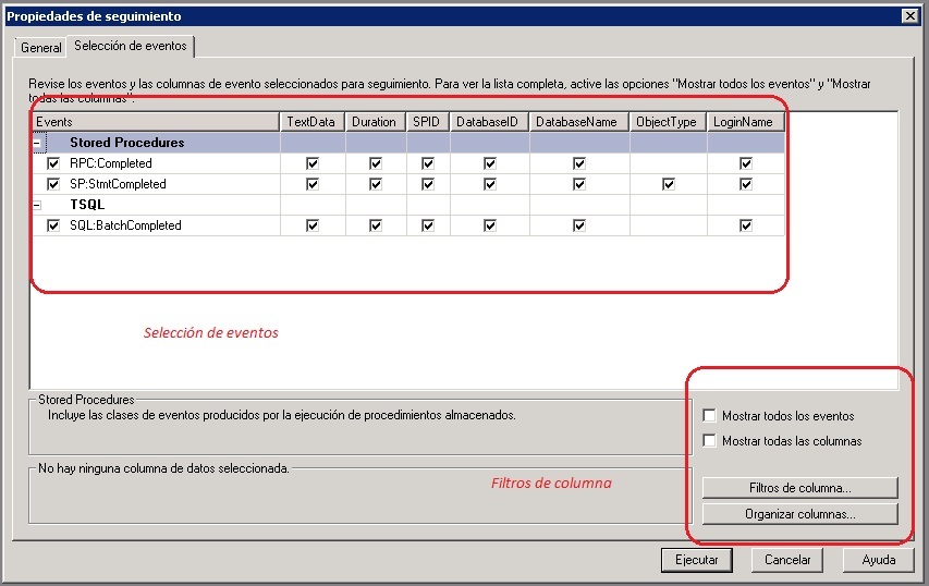 Stored procedures en SQL Server Profiler