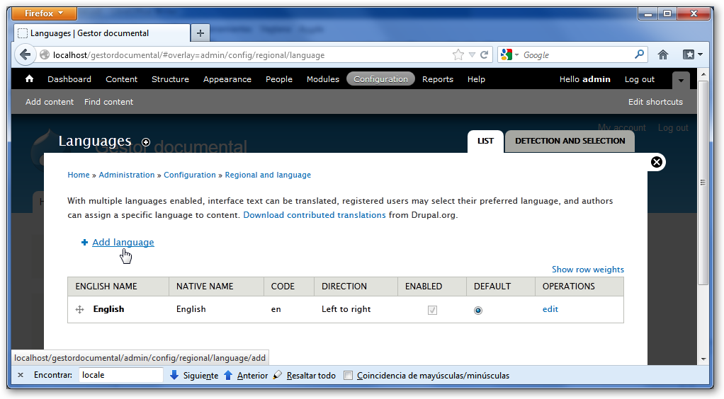 Añadir lenguaje español en Drupal