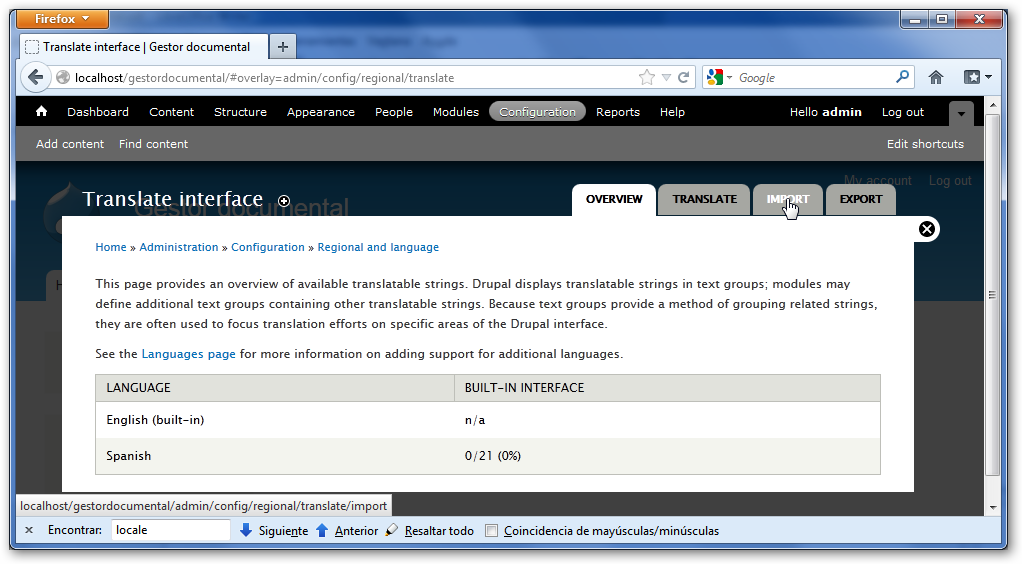 Lenguajes en translate interface de Drupal