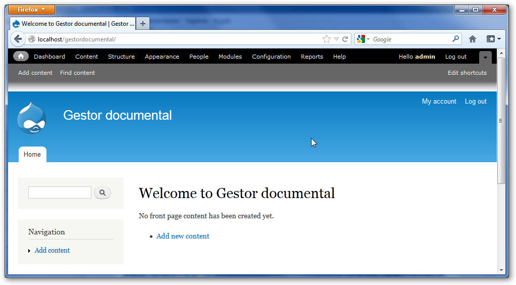 Mensaje de bienvenida después de instalar Drupal