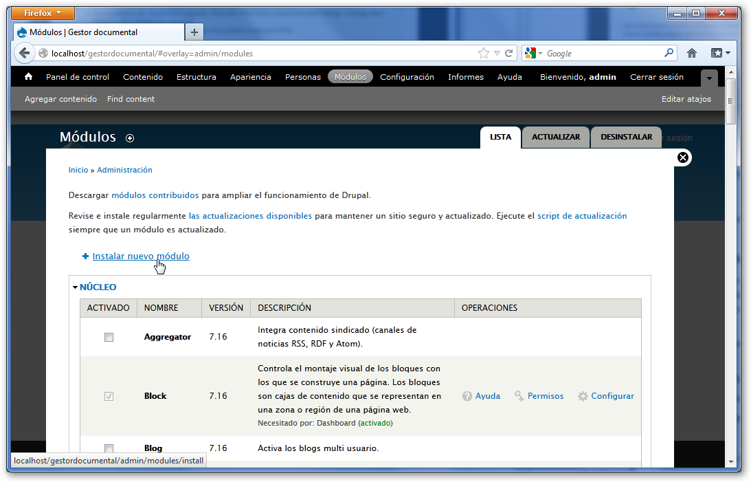 Instalación de módulos contribuidos en Drupal