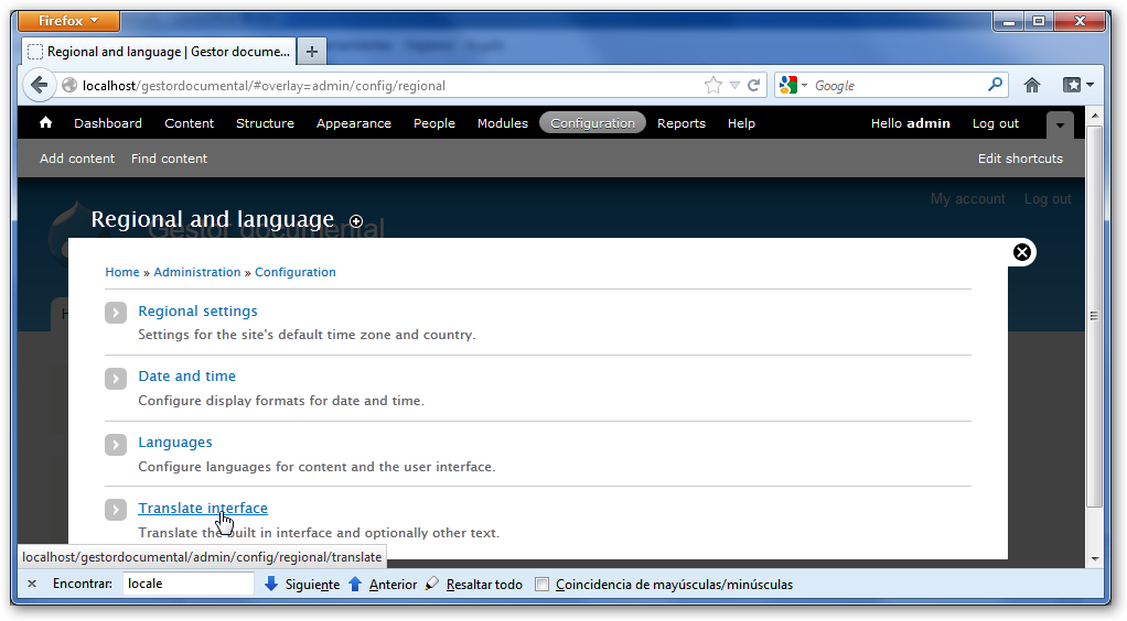 Translate interface de Drupal