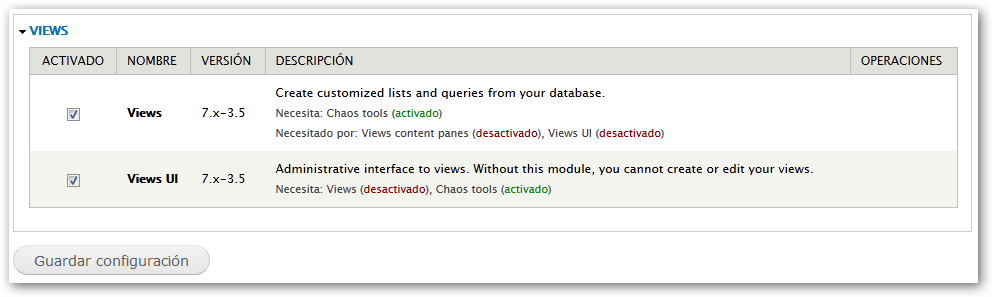 Habilitar el módulo Views de Drupal