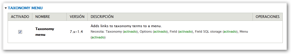 Activación de Taxonomy Views de Drupal