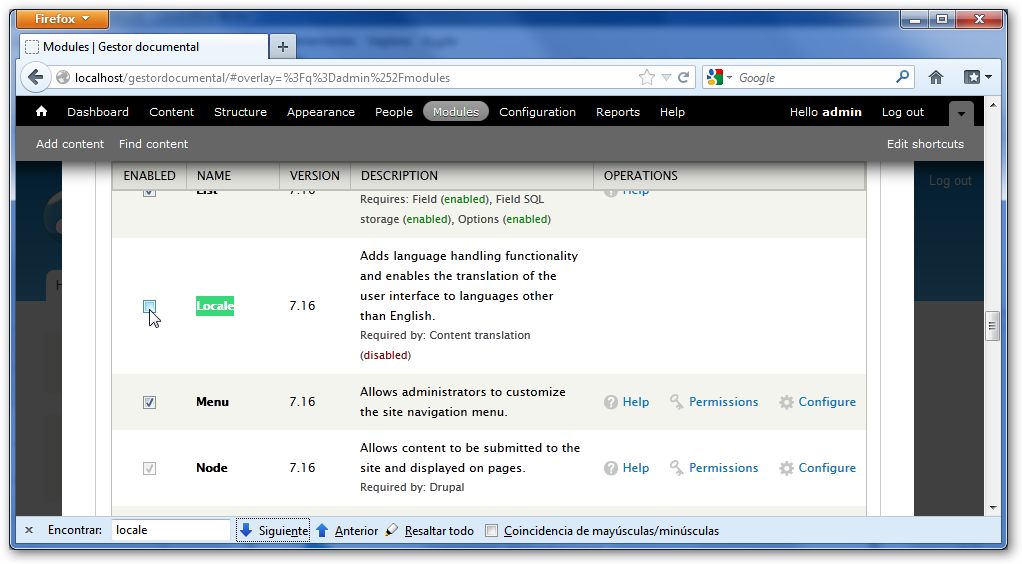 Opciones de modulo Locale de Drupal
