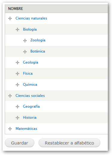 Menú de terminos de vocabulario en taxonomia de Drupal