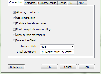 SET SESSION SQL_MODE='ANSI_QUOTES';