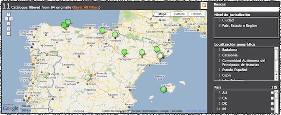 Mapa de catálogos de datos Open Data en España