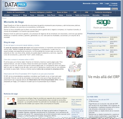 Microsite de Saima Solutions en Dataprix Ejemplo de Microsite corporativo de una compañía en Dataprix