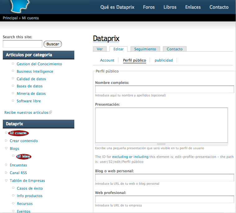 Perfil público de los usuarios de Dataprix