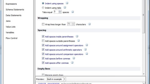 Opciones de formateo de Apex SQL Refactor