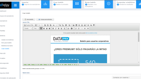 Edición de boletines con Mailrelay