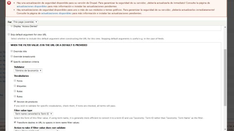 Opciones de filtro de contexto para filtrar por taxonomía