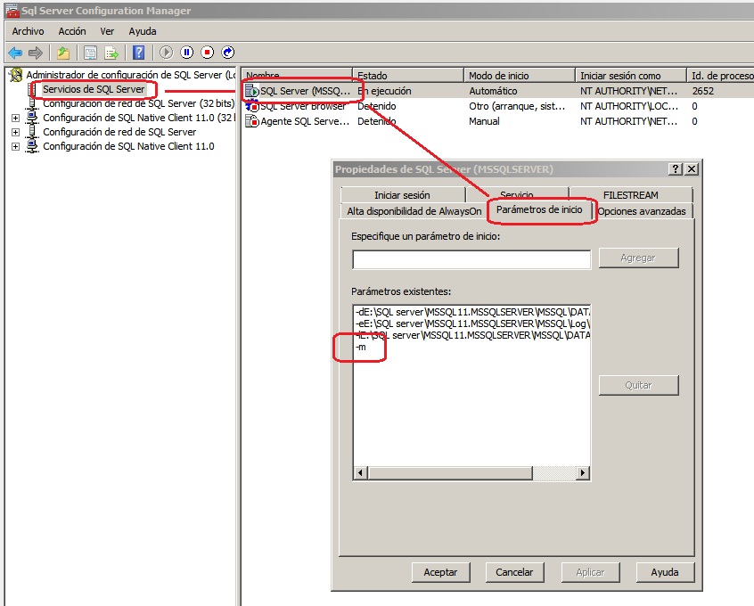 Recuperar contraseña de SA en SQL Server