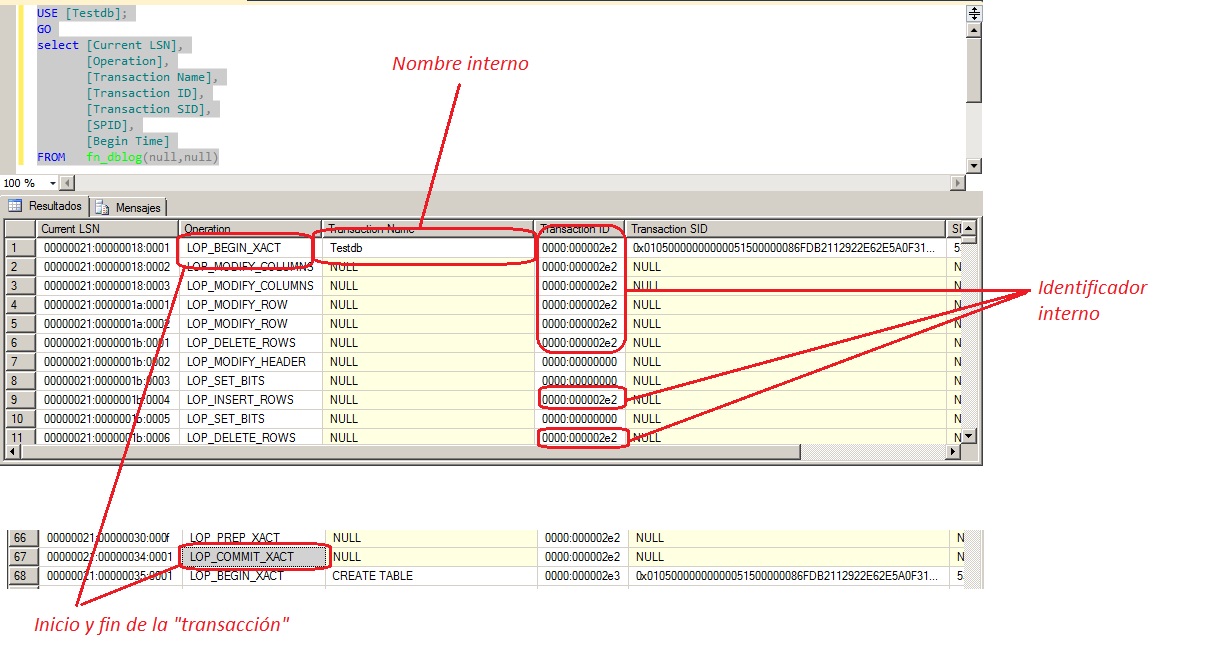 Usar la función fn_dblog para ver el detalle del registro de transaciones