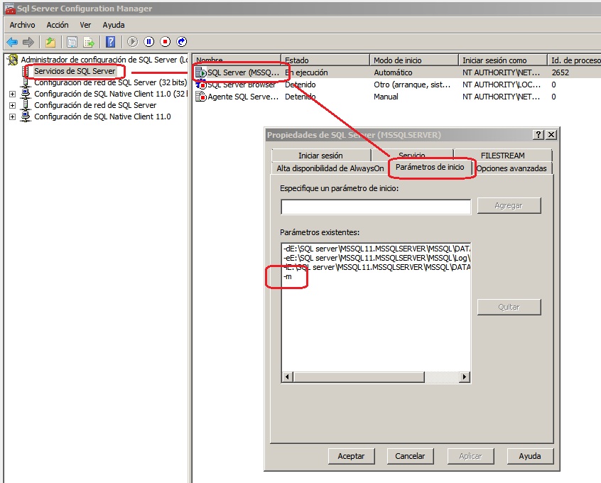 Init params con SQL Server Configuration Manager