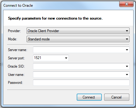Dialogo con parametros para conectar SSMA a Oracle