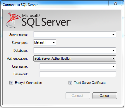 Dialogo con parametros para conectar SSMA a SQL Server