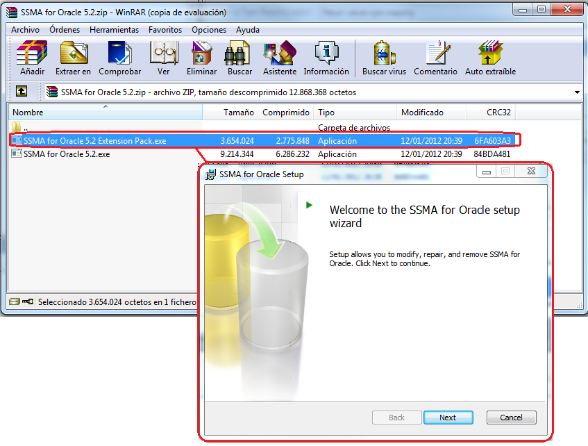 Descargar el enlace de SSMA for Oracle y descomprimir su contenido
