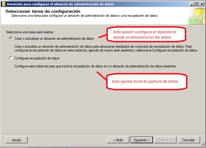 Configuración del almacen de administracion de datos de SQL Server