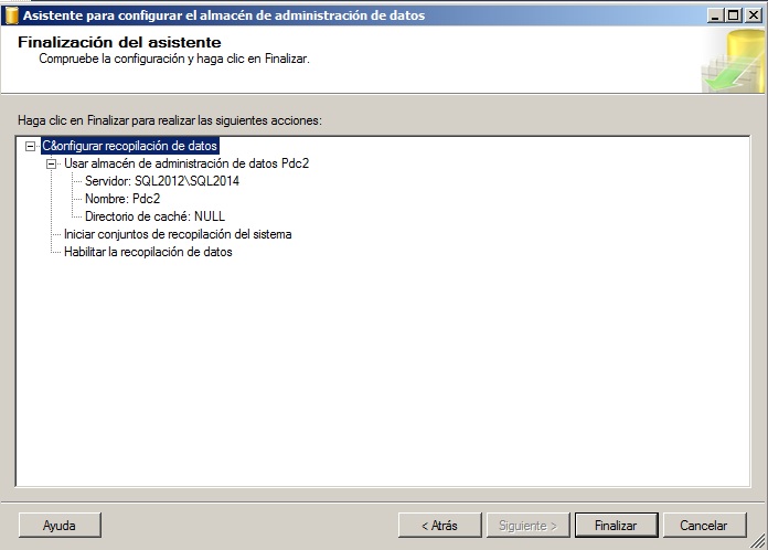 Configurar recopilacion de datos del almacen de SQL Server