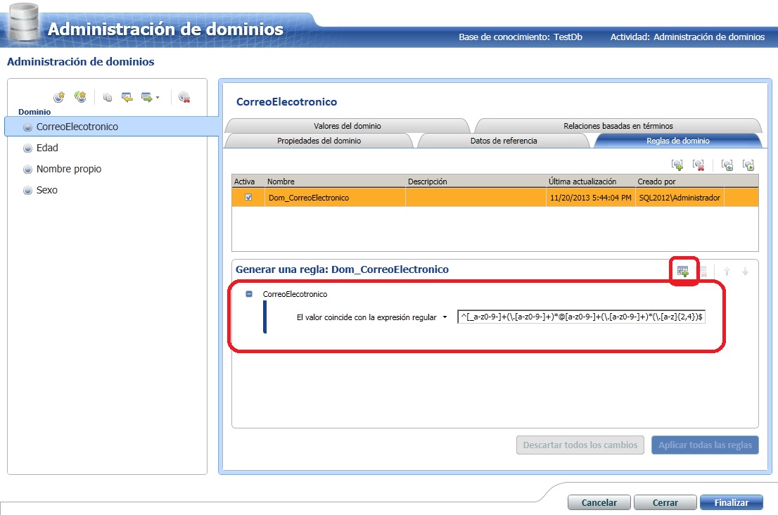 Administracion de dominios de Microsoft DQS