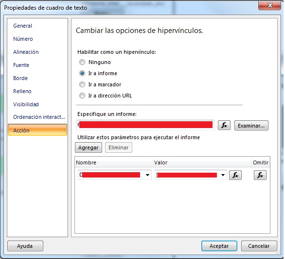 Cambiar opciones de hipervinculos de Report builder