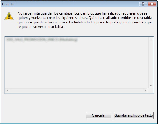 Error No se permite guardar los cambios en SQL Server
