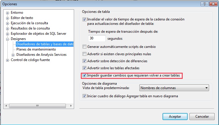 Impedir guardar cambios en SQL Server 2008