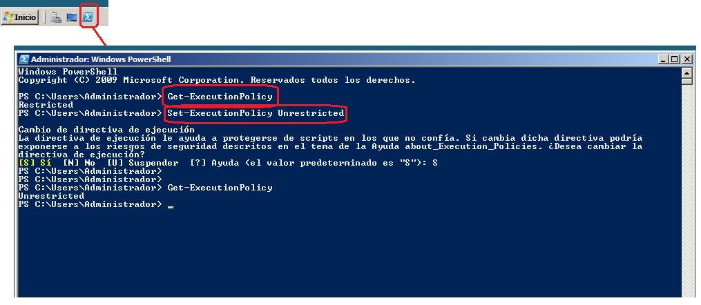 Administrador con Window Power Shell