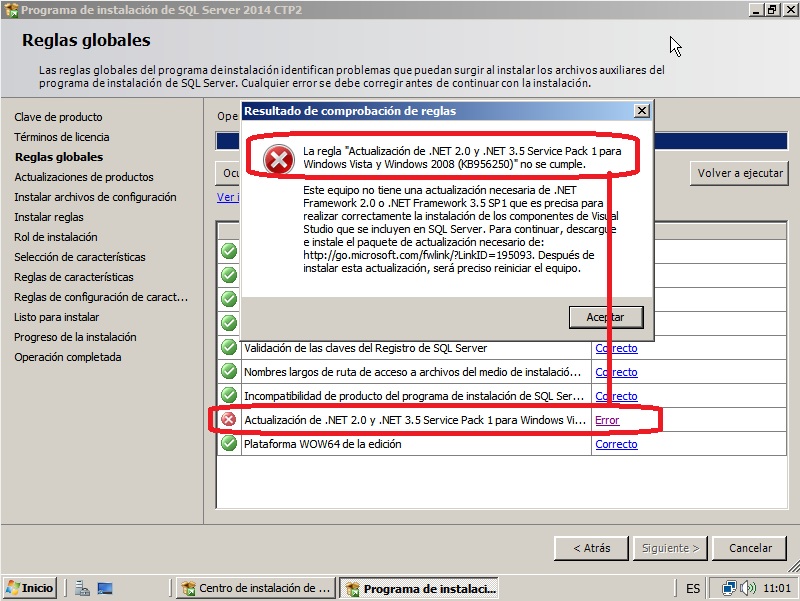 Error en la Instalacion de SQL Server 2014