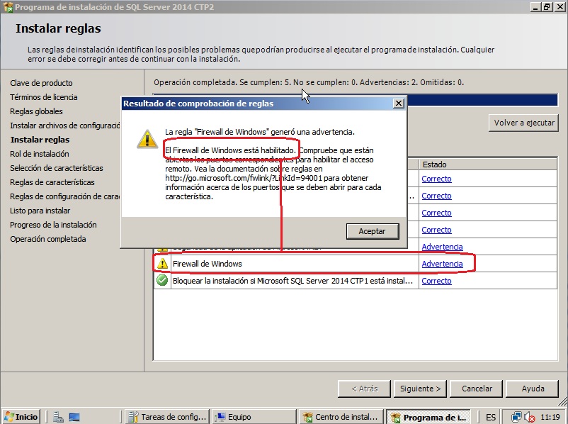 Reglas de la Instalacion de SQL Server 2014