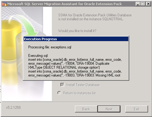 Progreso de la instalación de SSMA extensions en el servidor