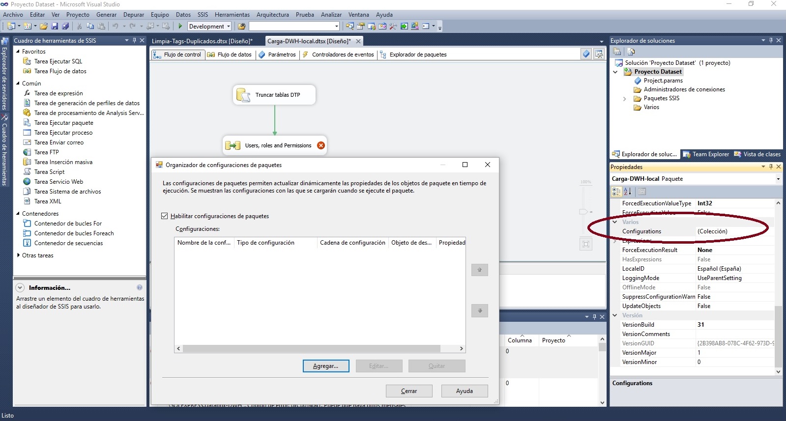 Habilita configuracion de paquetes a partir de SSIS 2012