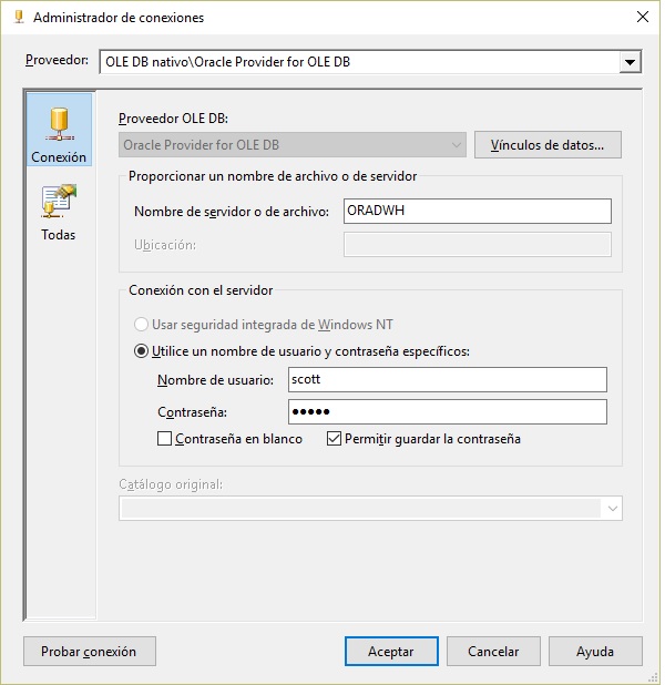 Administrador de conexiones SSIS OLEDB a Oracle
