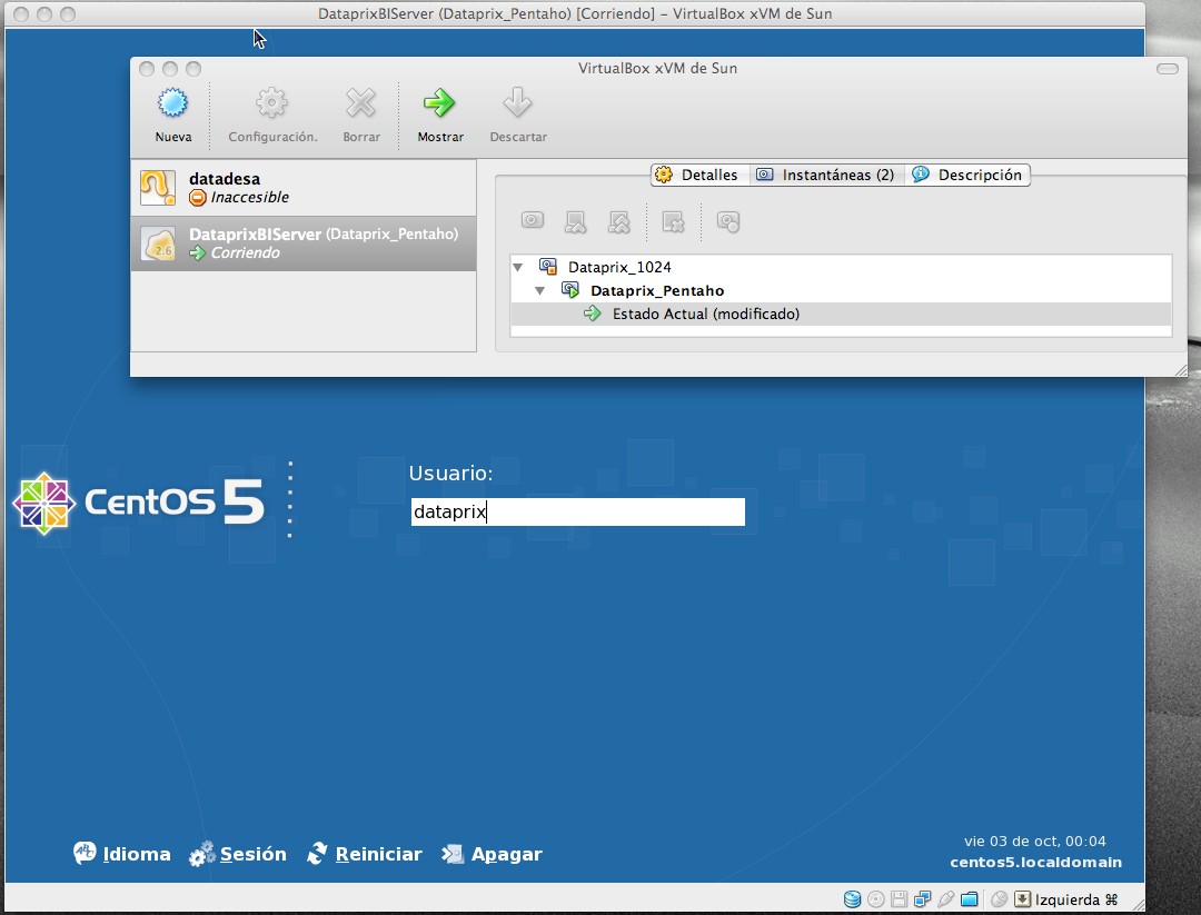 CentOS instalado sobre VirtualBox