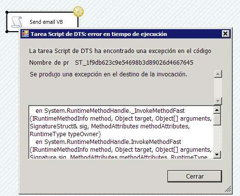Excepción al enviar emails con VBScript en SSIS
