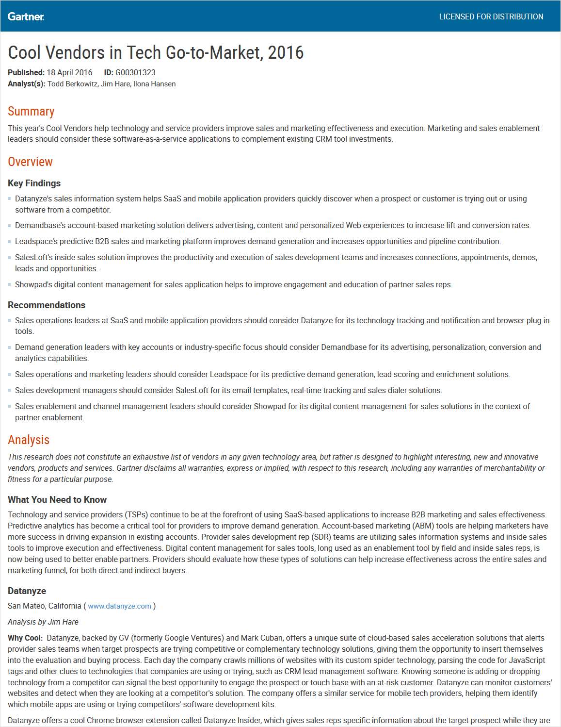 Gartner Report: Cool Vendors in Tech Go-to-Market