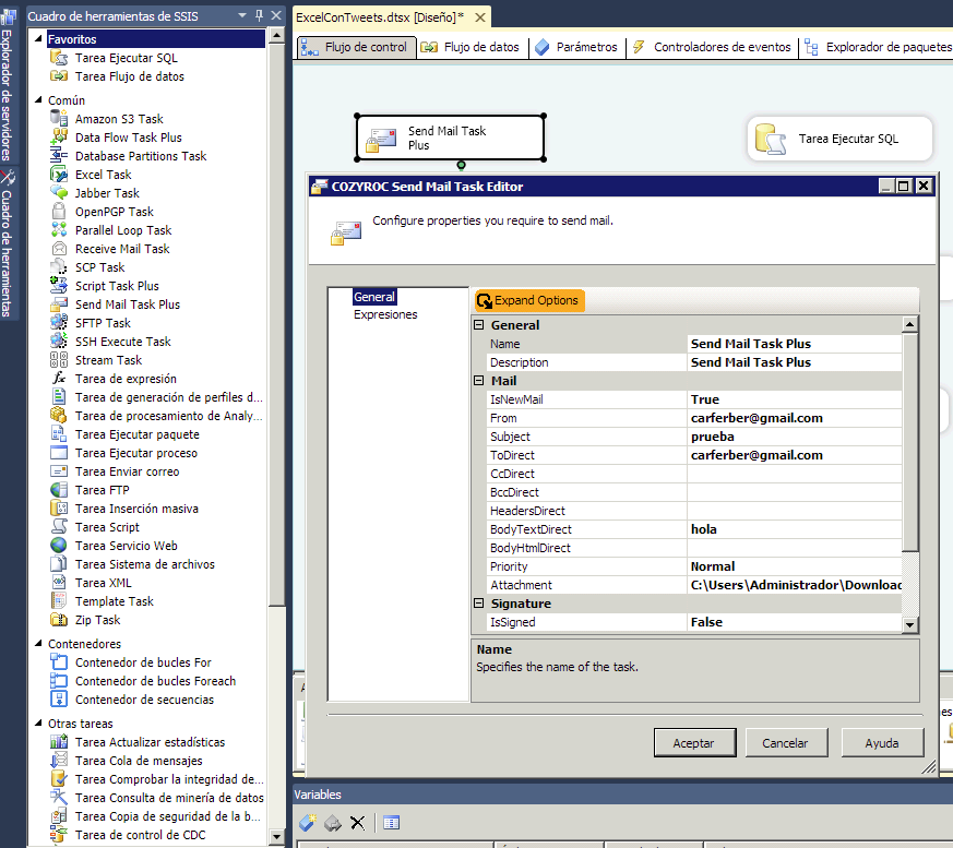 IDE de SSIS con tareas extra