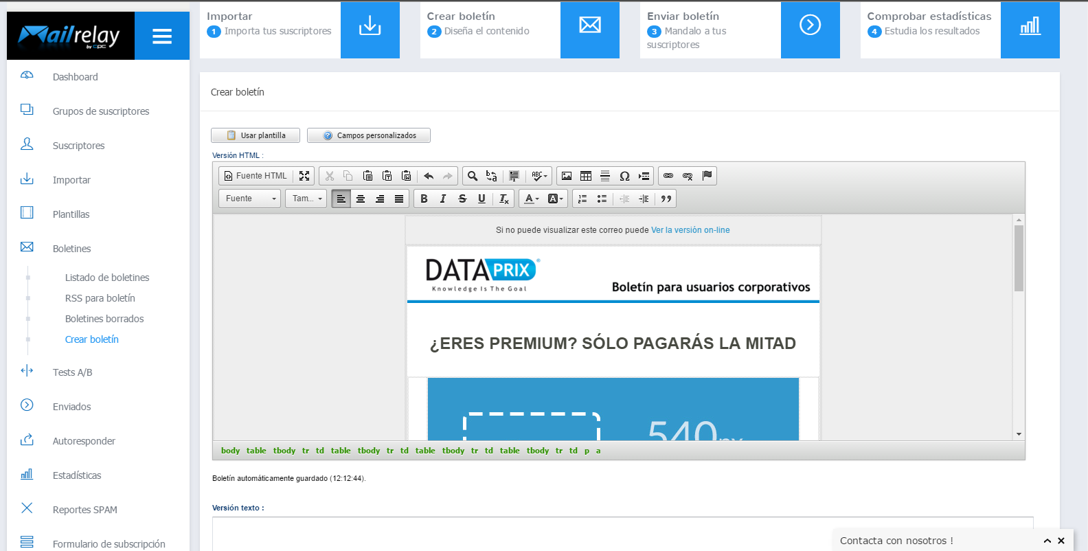 Edición de boletines con Mailrelay