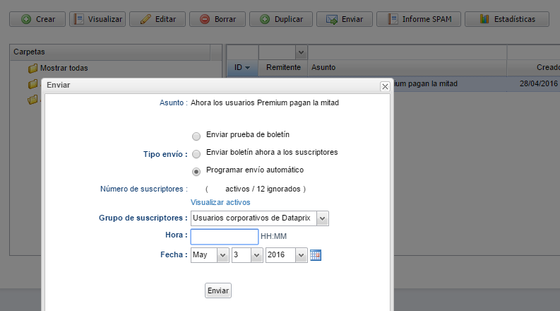 Programación del envío de boletines de Mailrealy