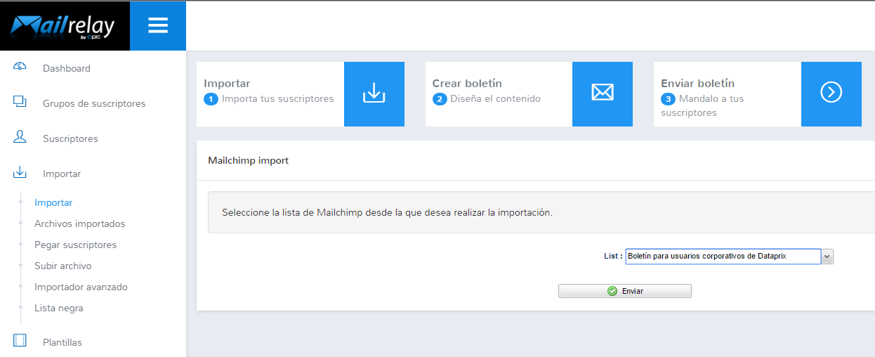 Importación de lista de suscriptores de Mailchimp desde Mailrelay