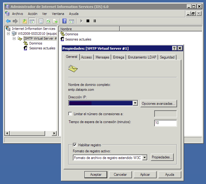 Configuración de servicio SMTP con IIS