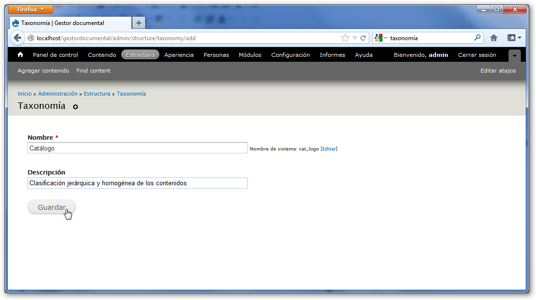 Crear términos en taxonomía de Drupal