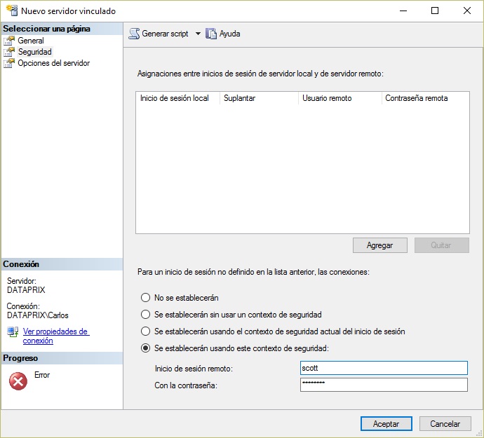 Creación de un linked server a Oaacle en SSMS