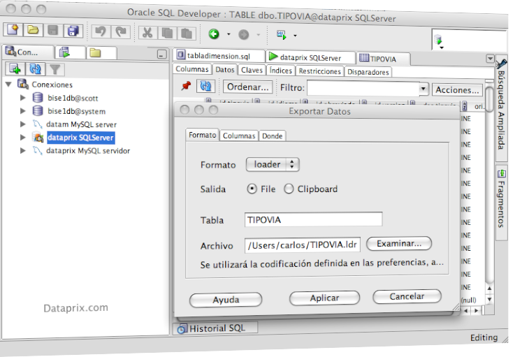 Exportacion de datos SQL Server desde Oracle SQL Developer