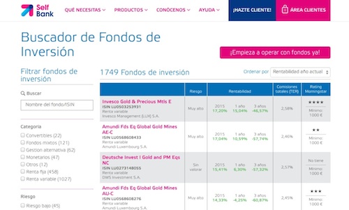 Buscador de fondos de inversión de Self Bank