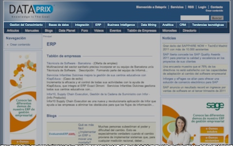 Secciones tecnológicas del menu de Dataprix