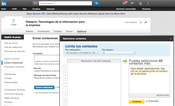 Envío de invitaciones a grupos de LinkedIn